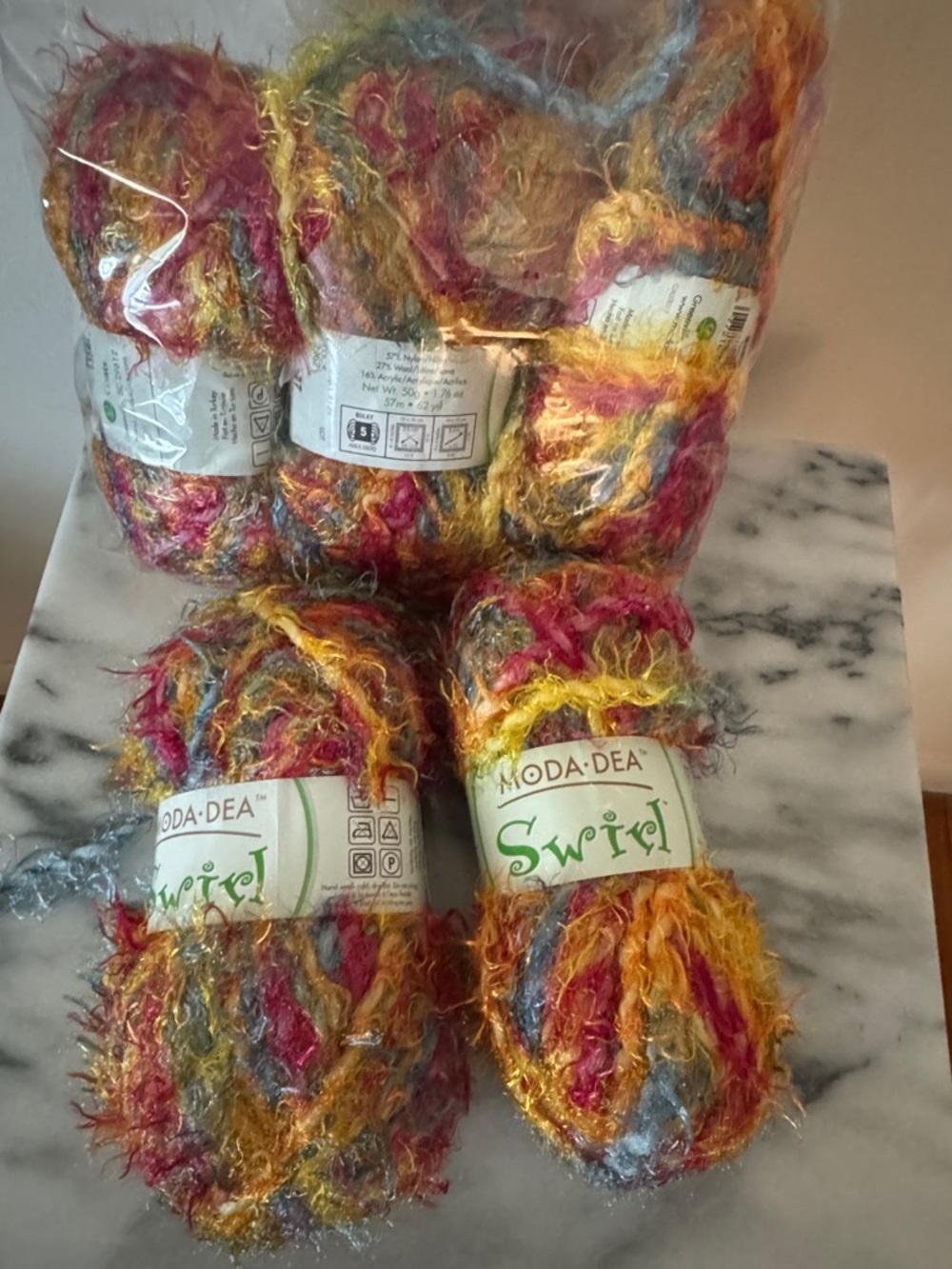Moda Dea Swirl Eyelash Yarn - Multicolor (Gold, Pink, Blue, Green) -bundle of 6